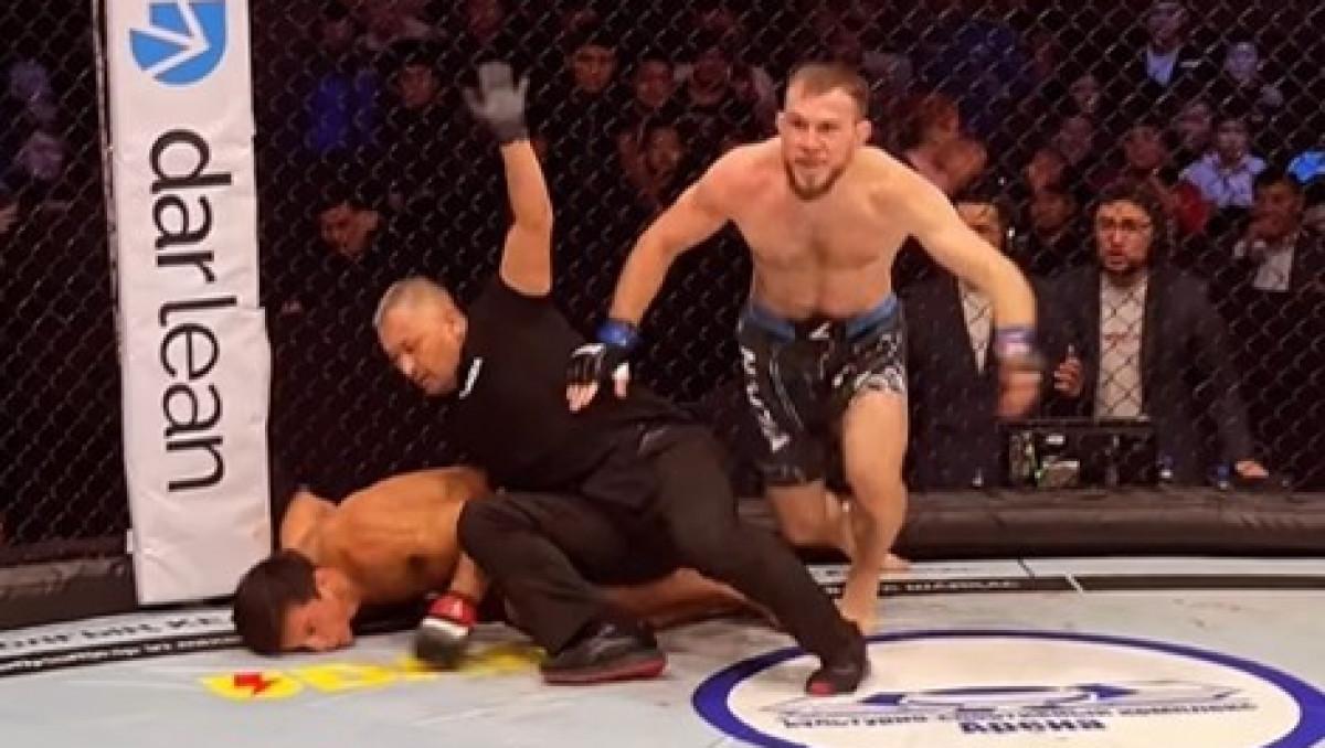 A UFC contender from Kazakhstan lost by knockout and forfeited his title.